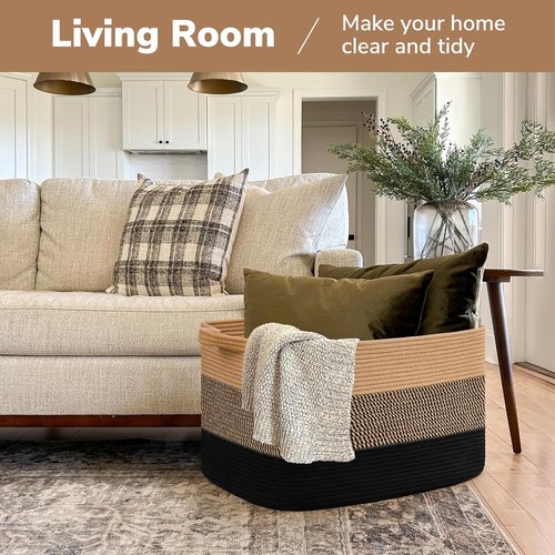 Goodpick Large Wicker Blanket Basket - Decorative 22" x 17" x 12" Storage for Living Room & Kids' Toys