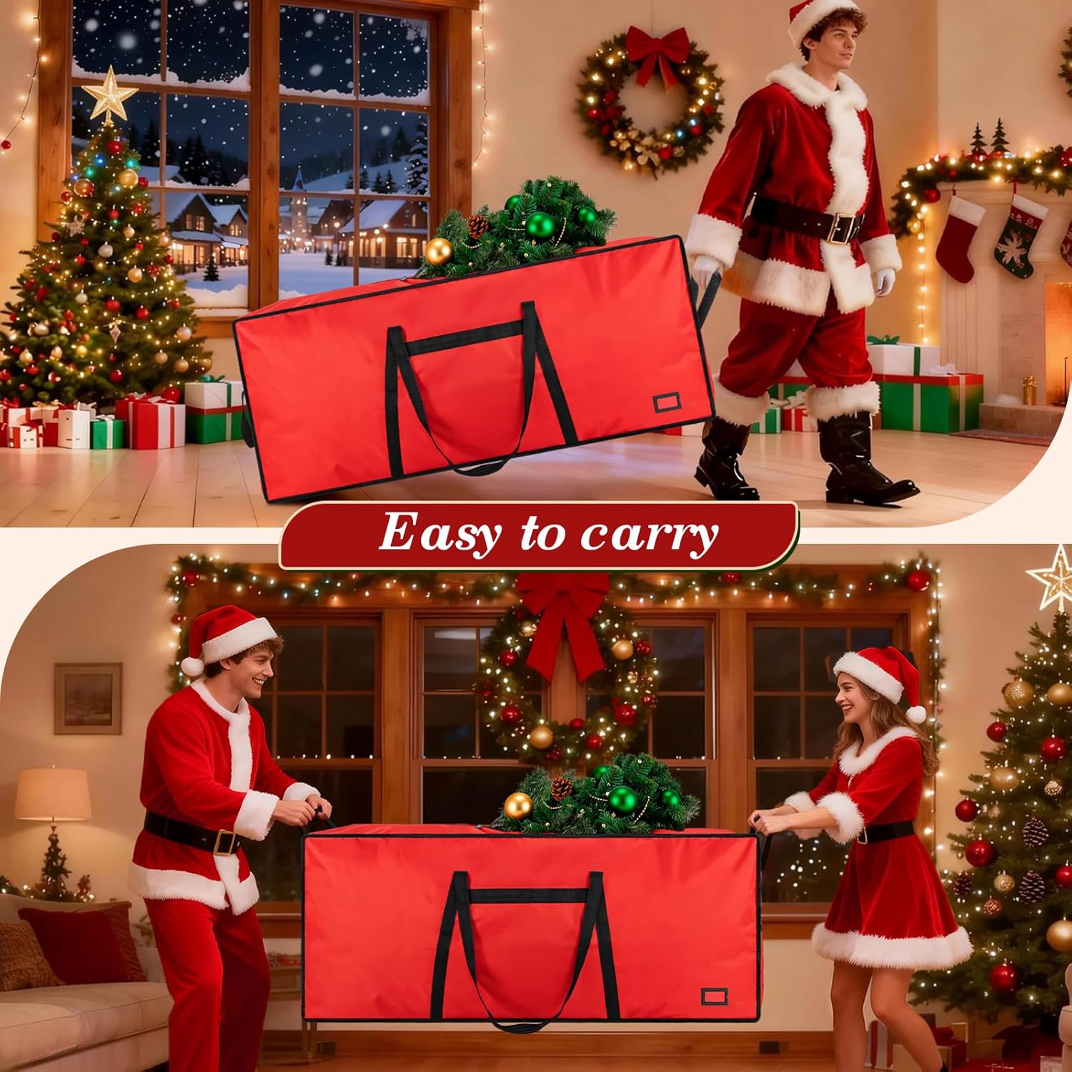Skiennix Heavy Duty Christmas Tree Bag - 7.5 FT with Dual Zippers & Reinforced Handles | Large Red Capacity