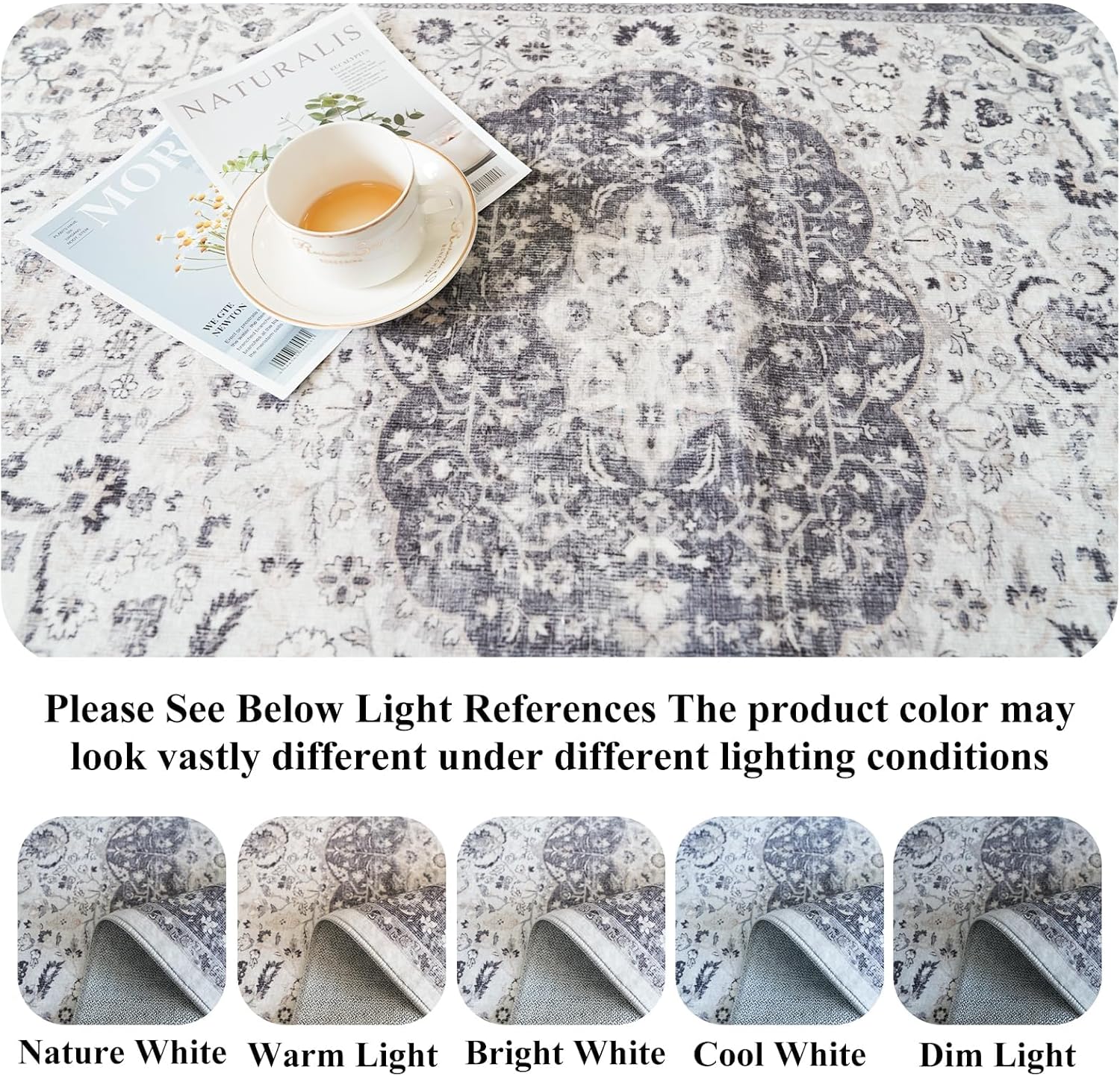 Skiennix Washable Kitchen Sink Rug - Non-Slip, Soft, Stain Resistant | 2x4 ft, Grey Boho Decor