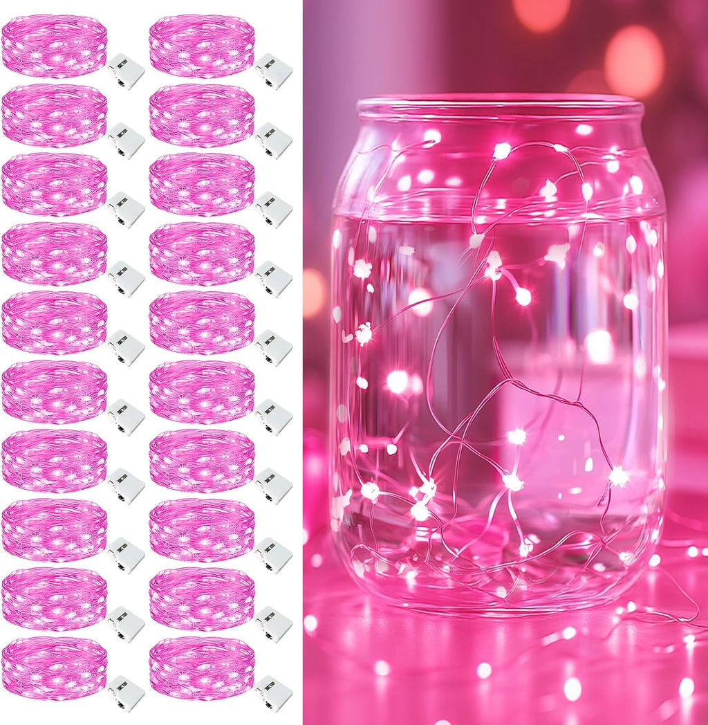 Skiennix 20 Pack Fairy Lights - 7ft Battery Operated LED Twinkle Lights, Waterproof Mini String Lights for DIY Party & Wedding Decor - Pink