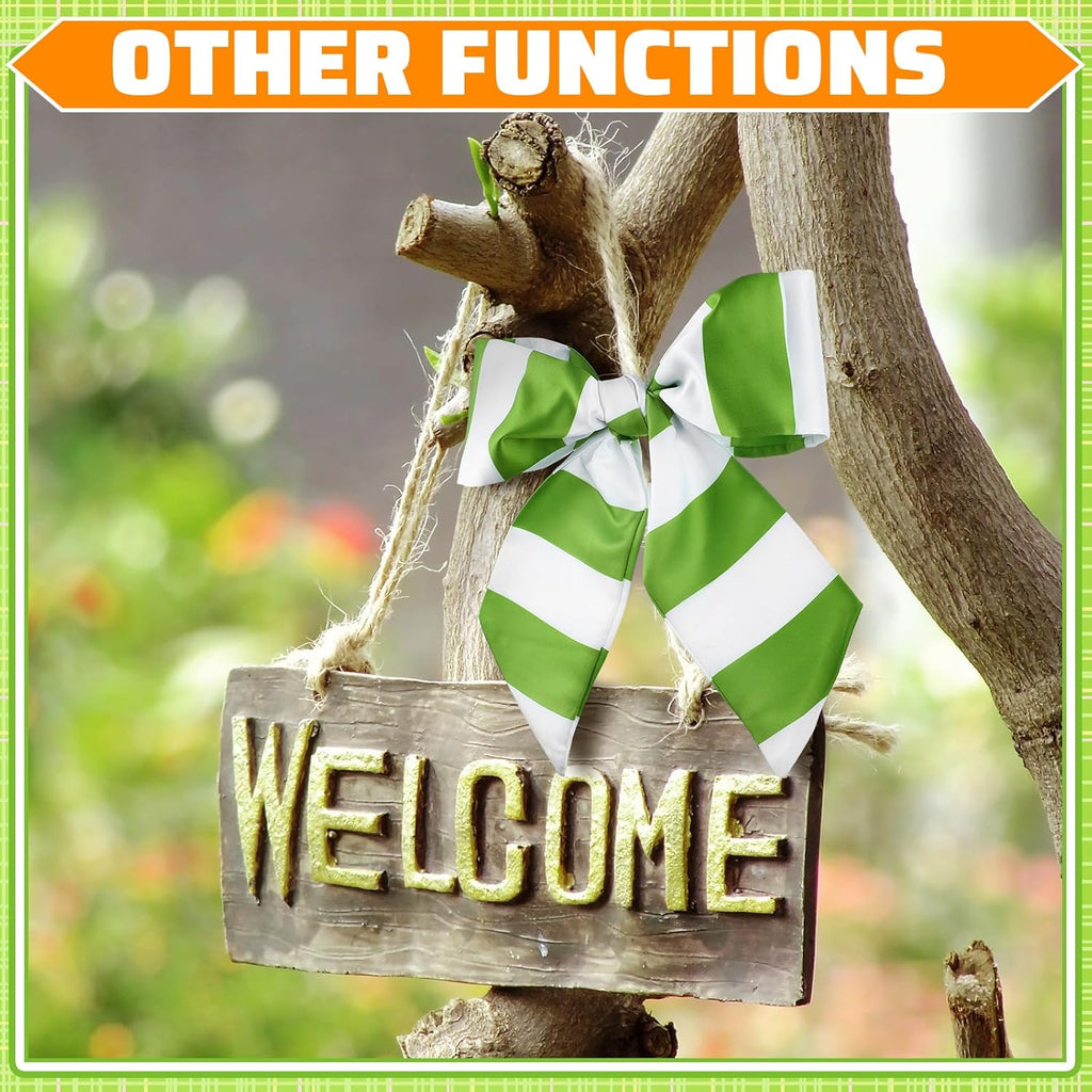 Skiennix Wreath Sash - Satin Blank Sash for Embroidery | Indoor/Outdoor Home Decor (Green & White Stripes)