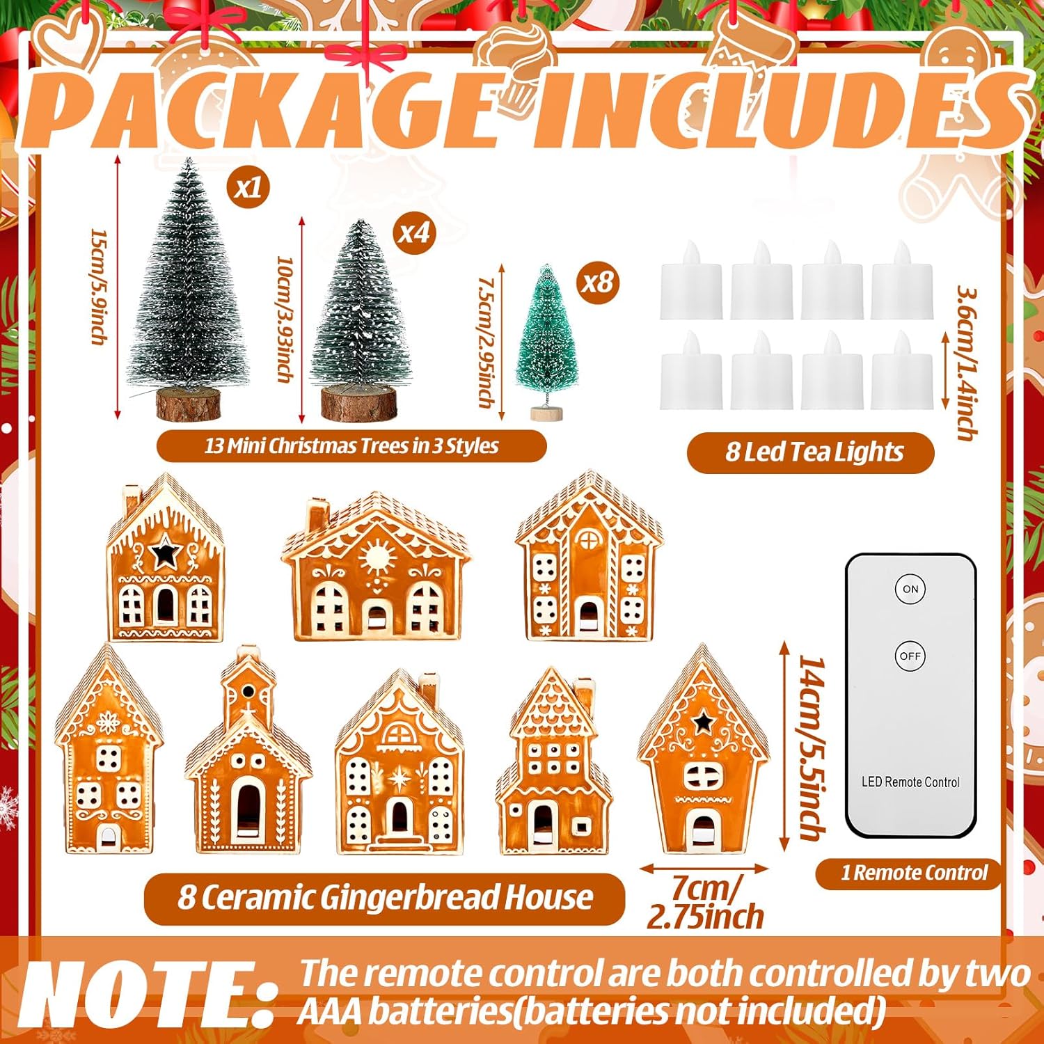 WILLBOND LED Gingerbread Christmas Village Set - 29 PCS Lighted Ceramic Houses & Trees with Remote Control