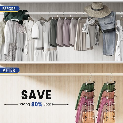 DAMITA Skirt Pants Hangers - Space-Saving 6-Tier Closet Organizer with 360° Swivel Hook | Finger-Safe Design