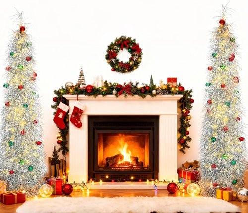 BrilliantJo 6ft Artificial Christmas Tree - Lighted with Ornaments & Collapsible Stand | Silver Tinsel Decor