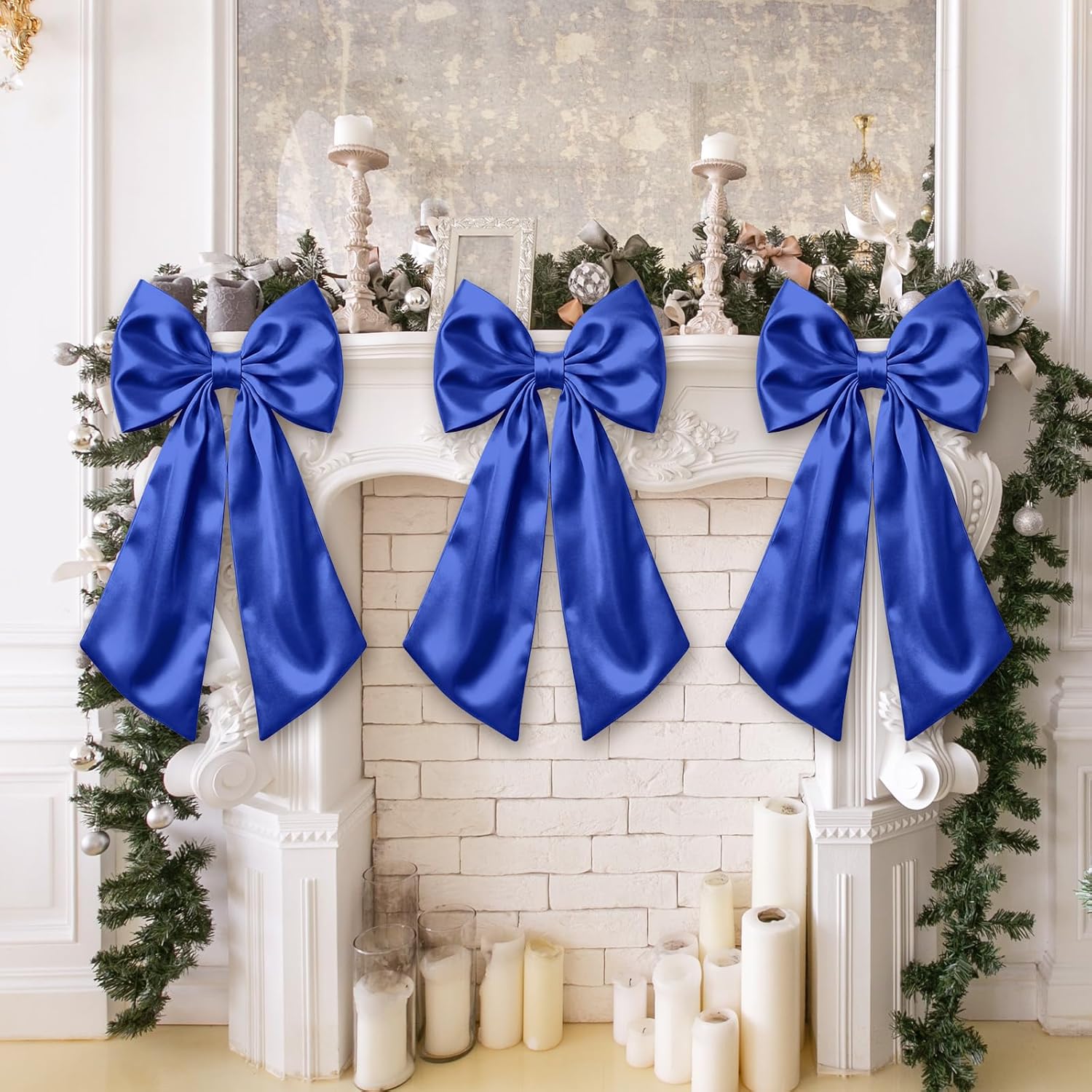 Suncalla Large Satin Royal Blue Bow Decorations - 3 Pcs | 2 FT Hanging Wall Decor for Weddings & Parties