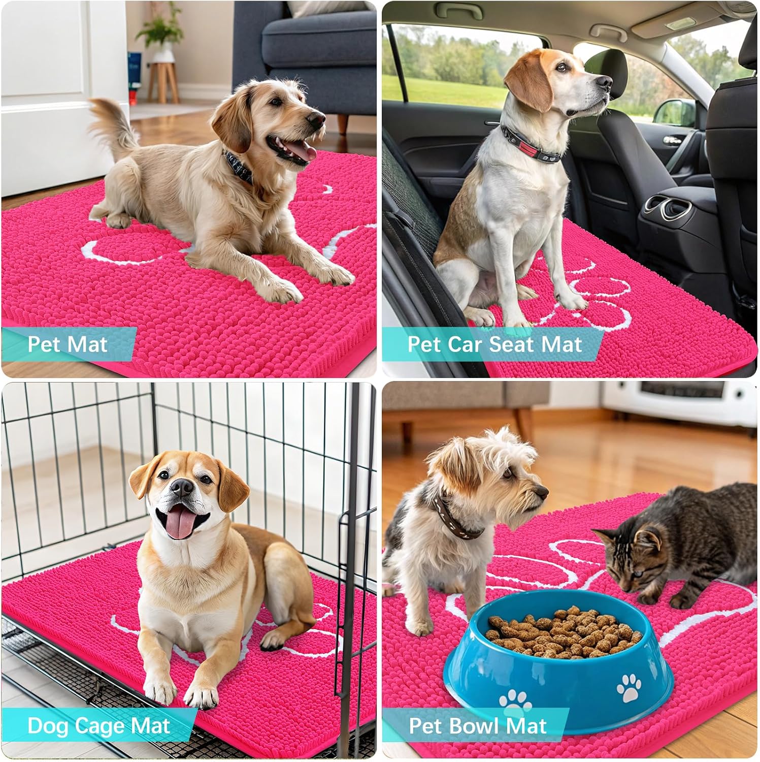 OLANLY Dog Door Mat - Absorbent Non-Slip Mud Mat for Paws | 36x24 Hot Pink Chenille Design