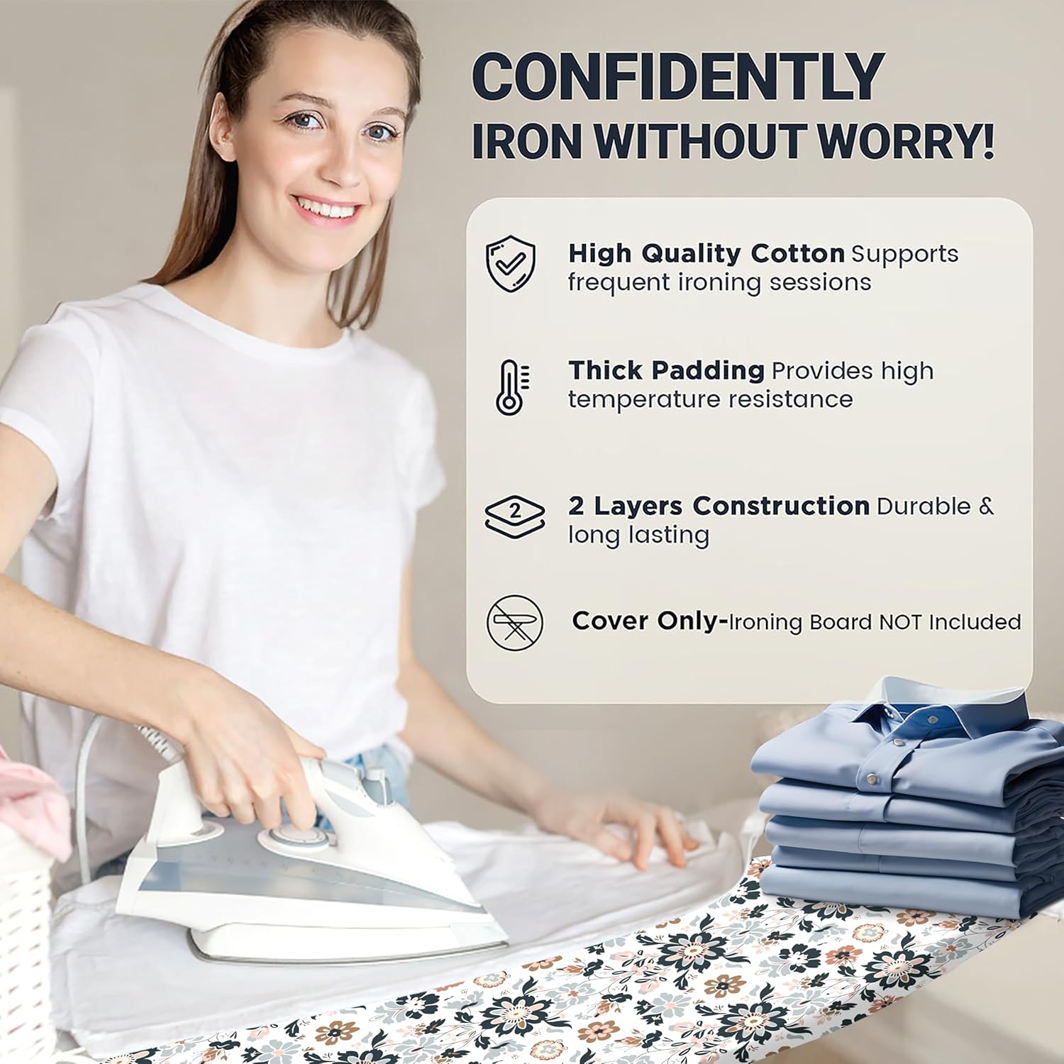 UniSimp Small Ironing Board Cover - Heat Resistant Cotton Canvas Pad | 12"x32" Floral Design