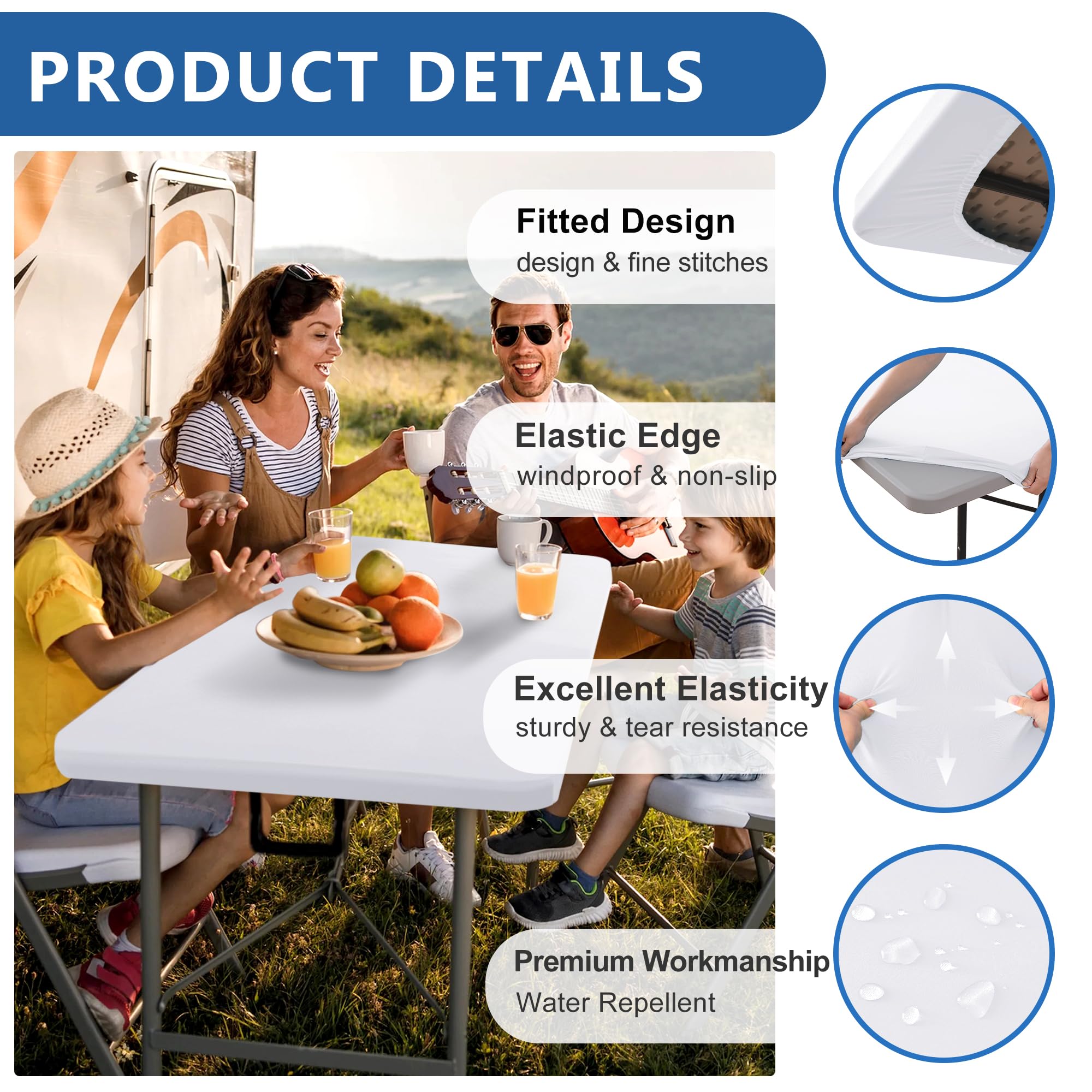 Enjoyidea Fitted Tablecloth for 8 Foot Rectangle Tables-10 Pack White Elastic Outdoor Picnic Table Cover-Spandex Stretch Folding Table Cloths 8ft for Camping Dining Room Patio Kitchen Banquet Party