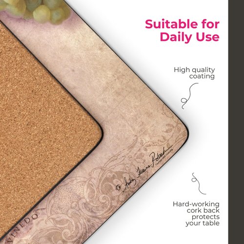 Pimpernel Portmeirion Collection Placemats, Set of 4 – (15.7" x 11.7") Cork-Backed Rectangular Boards with Lacquered Surface, Heat & Stain Resistant Dining Mats & Decorative Protectors for Kitchen