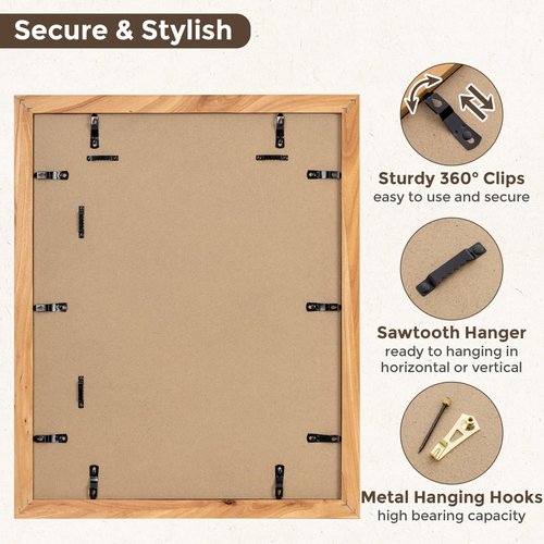 Fun Memories 16x20 Picture Frame, Solid Elm Wood Photo Frame with Tempered Glass, 16"x20" Frame matted to 11x14, Rustic Picture Frames, 16 by 20 Poster Frame for Wall Decoration, Natural, 1 Pack