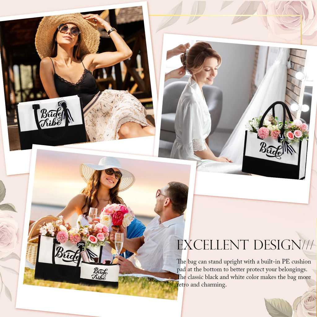 Sweetude 20 Pcs Bride Canvas Tote Bag Bulk with Makeup Bags Gifts for Bride Bridesmaid Tribe Wedding Engagement Bridal Shower