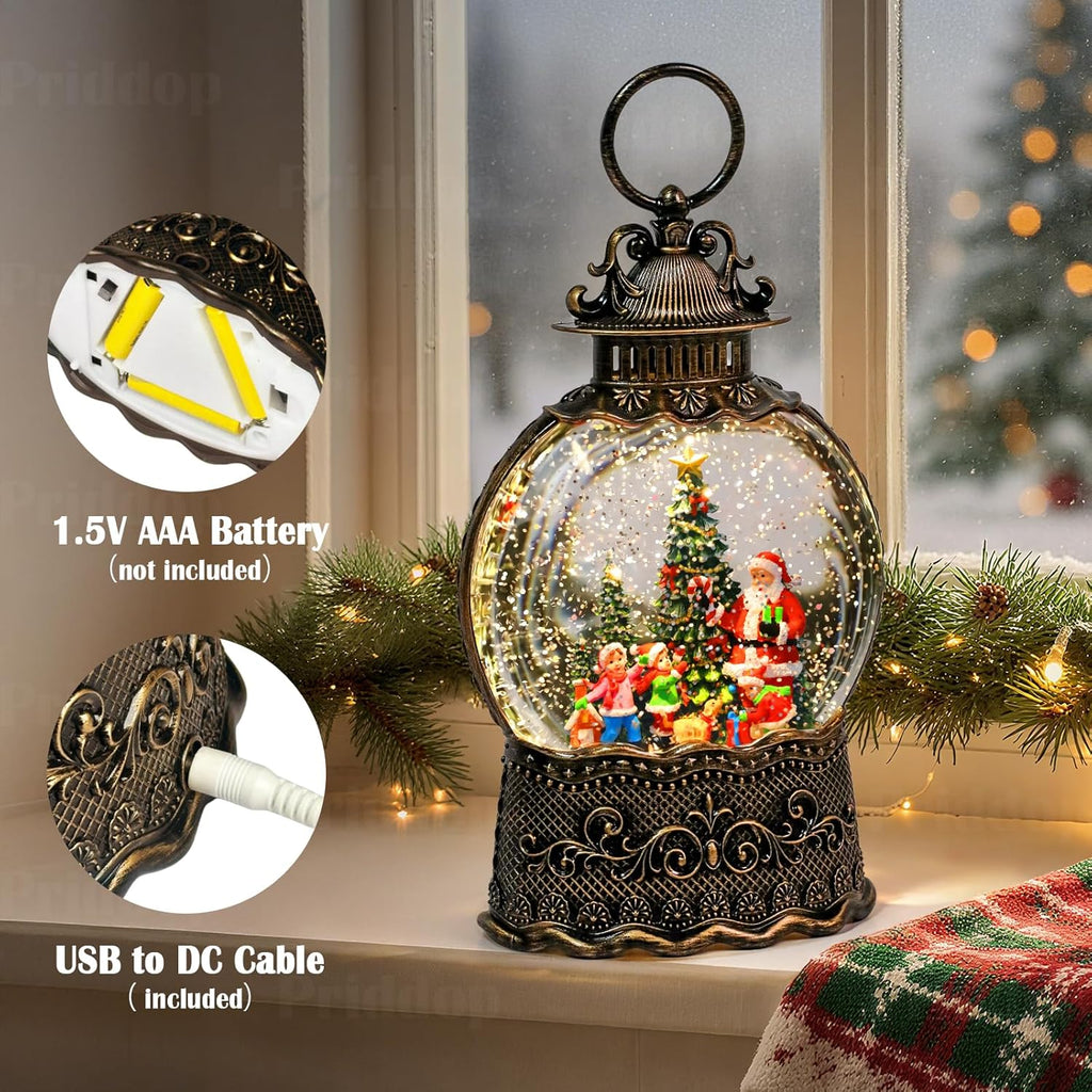Priddop Santa Snow Globe | Musical Christmas Decoration with Glitter Snowfall - 10.6 Inch