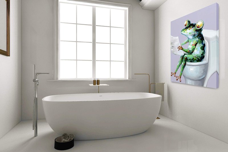 Yihui Arts Funny Bathroom Wall Art, Frog Reading Book Artwrok, Large Painting Pictures for Home Decor