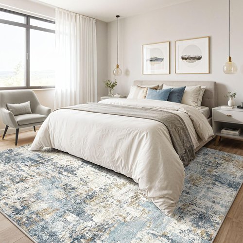 5x7 Area Rugs Washable Rug: Living Room Large Abstract Modern Soft Stain Resistant Indoor Floor Non Slip Accent Carpet for Bedroom Nursery Playroom Dining Room Office Dorm Home- Light Blue