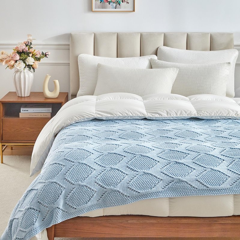 Longhui bedding Chunky Cotton Knit Throw Blanket for Couch, Sofa, Bed, or Chair, Decorative Breathable Fall Cable Knit Blanket 60 x 80 Inches, Large Medium Weight Beige