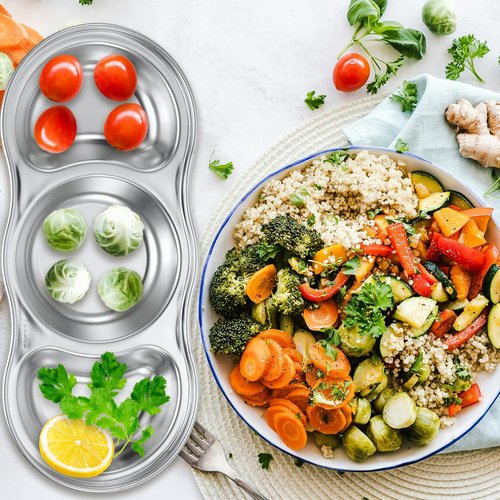 uxcell 10 Pack Stainless Steel Dish Dipping Bowls with 3 Round Compartment Divided, Metal Seasoning Plate Dipping Bowl for Condiment Home Party Restaurant Picnic Travel, Silver