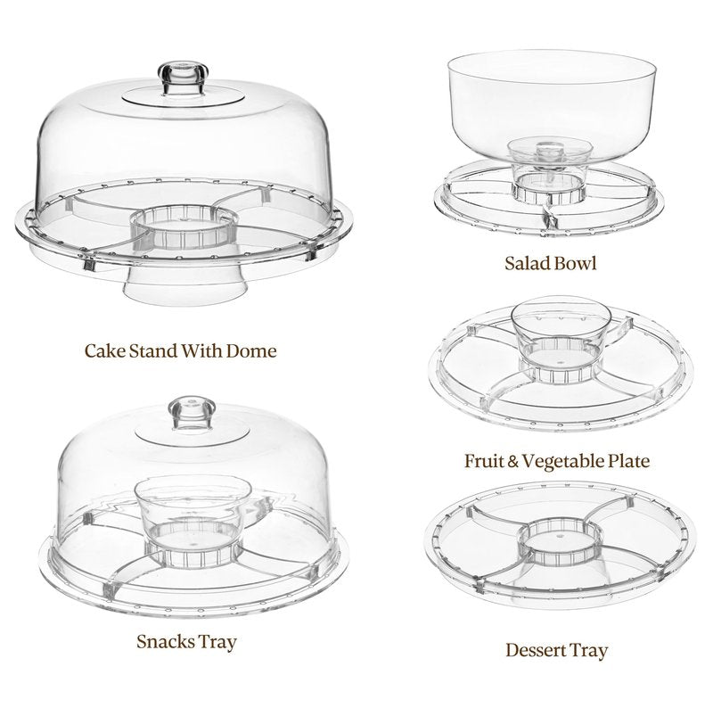 HBlife Cake Stand with Acrylic Dome Cover (12.2"), Multifunctional Serving Cookie Platter Punch Bowl and Cake Plate for Dessert Table Display for Parties (6 Uses)