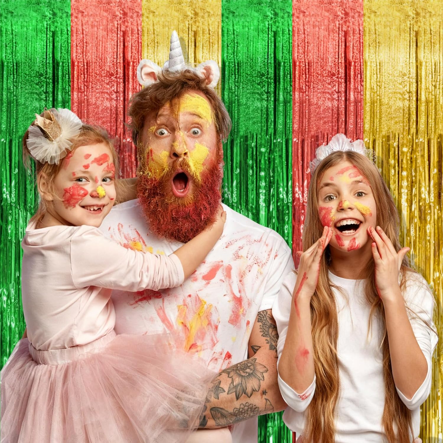 Skiennix Hawaii Party Backdrop Decorations - Vibrant Foil Fringe Curtains | 10 Pack for Summer Celebrations