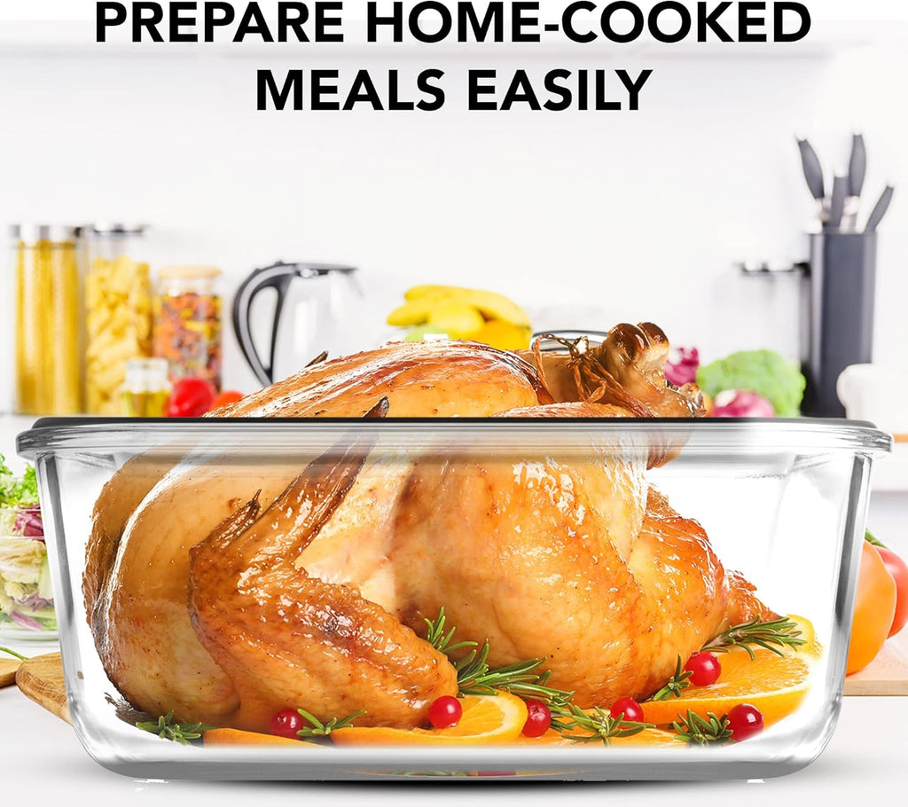 Razab Glass Food Storage Containers - 10 Cups/80 Oz, 4-Pc Set with Airtight Locking Lids | BPA Free, Leak Proof, Safe for Microwave & Oven