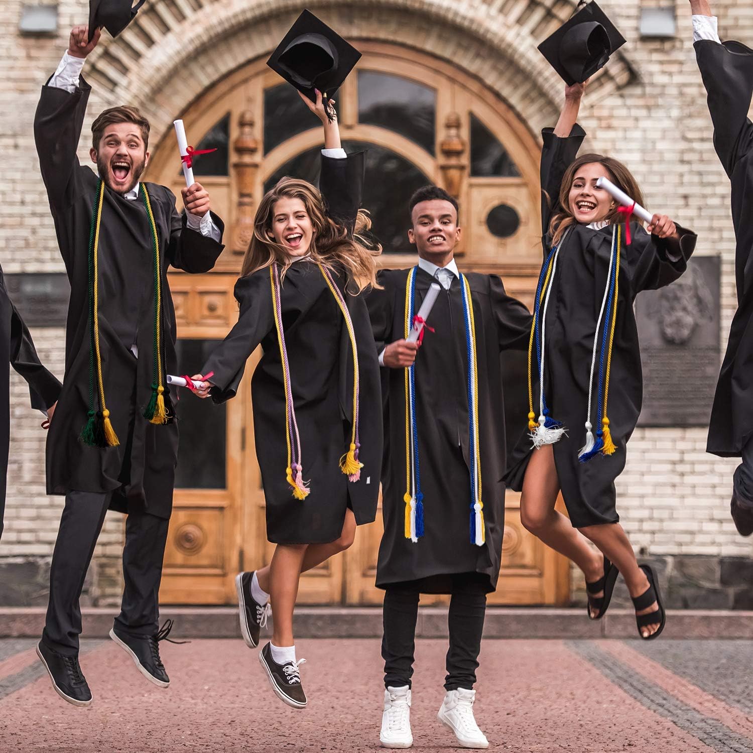 Whaline Graduation Honor Cords - Royal Blue, Gold & White Tassel | 67.7 Inch Rayon Braided Ropes (3 Pcs)