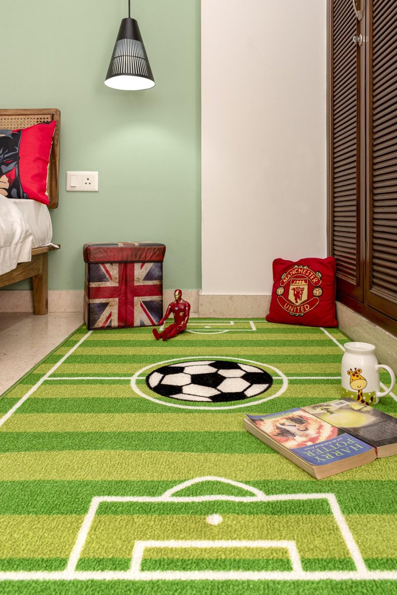 Furnish My Place Play Area Rug for Kids Playroom, Bathroom & Kindergarten Classroom | Nylon | Anti Skid Rubber Backing | Soccer Field Ground | Strips Rectangle | Green | 3'3"x5'