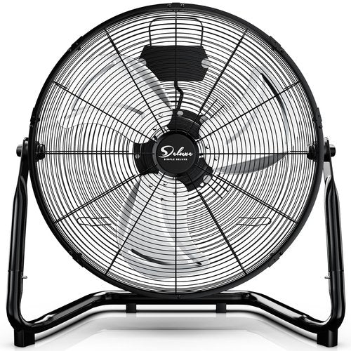 Simple Deluxe 20-Inch 3 Speed High Velocity Industrial Floor Fan, Heavy Duty Metal Design for Warehouse, Workshop, Factory, and Basement - Black, 1-Pack