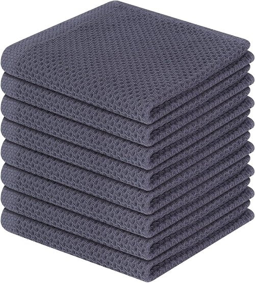 Homaxy Kitchen Dish Cloths - Ultra Soft 100% Cotton Waffle Weave, Quick Drying, 12x12 Inches, 8-Pack, Dark Grey