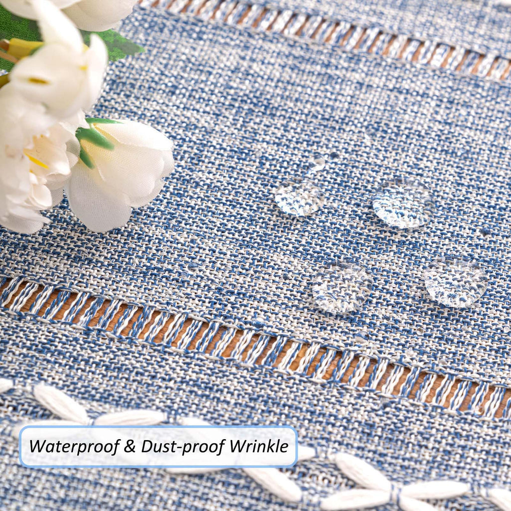 SIELUNO Rectangle Table Cloth Rustic Farmhouse Tablecloth Heavy Duty Cotton Linen Waterproof Wrinkle Free Table Cloths for Kitchen and Dining Room-Hollow Blue-Rectangle, 54"x86", 6-8 Seats