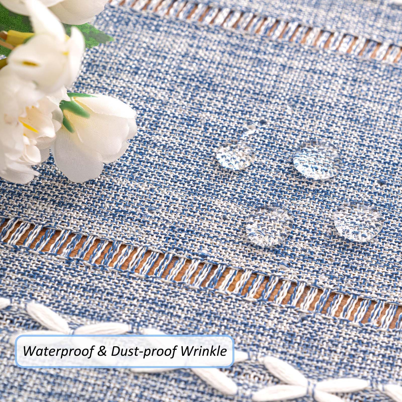 SIELUNO Rectangle Table Cloth Rustic Farmhouse Tablecloth Heavy Duty Cotton Linen Waterproof Wrinkle Free Table Cloths for Kitchen and Dining Room-Hollow Blue-Rectangle, 54"x86", 6-8 Seats