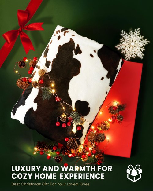 blunique Cow Print Blanket Ultra Soft Flannel Throw Blanket for Couch Bed, Cute Cozy Lightweight All-Season Fleece Blanket, Gift for Women & Girls, 50×60 Inches Black & White