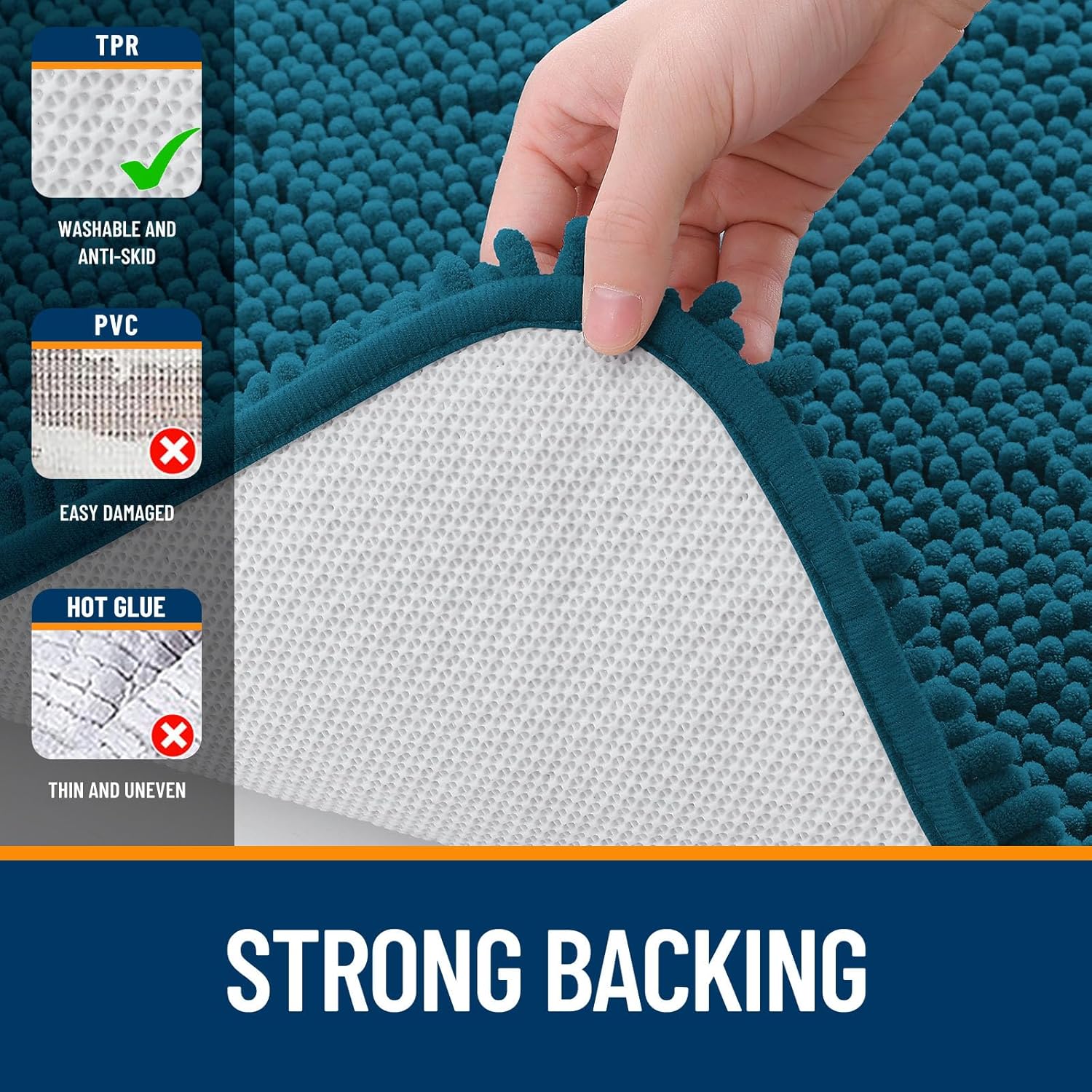 OLANLY Bath Rugs - Extra Soft Chenille, Quick Dry & Absorbent | 24x16 Inches, Peacock Blue