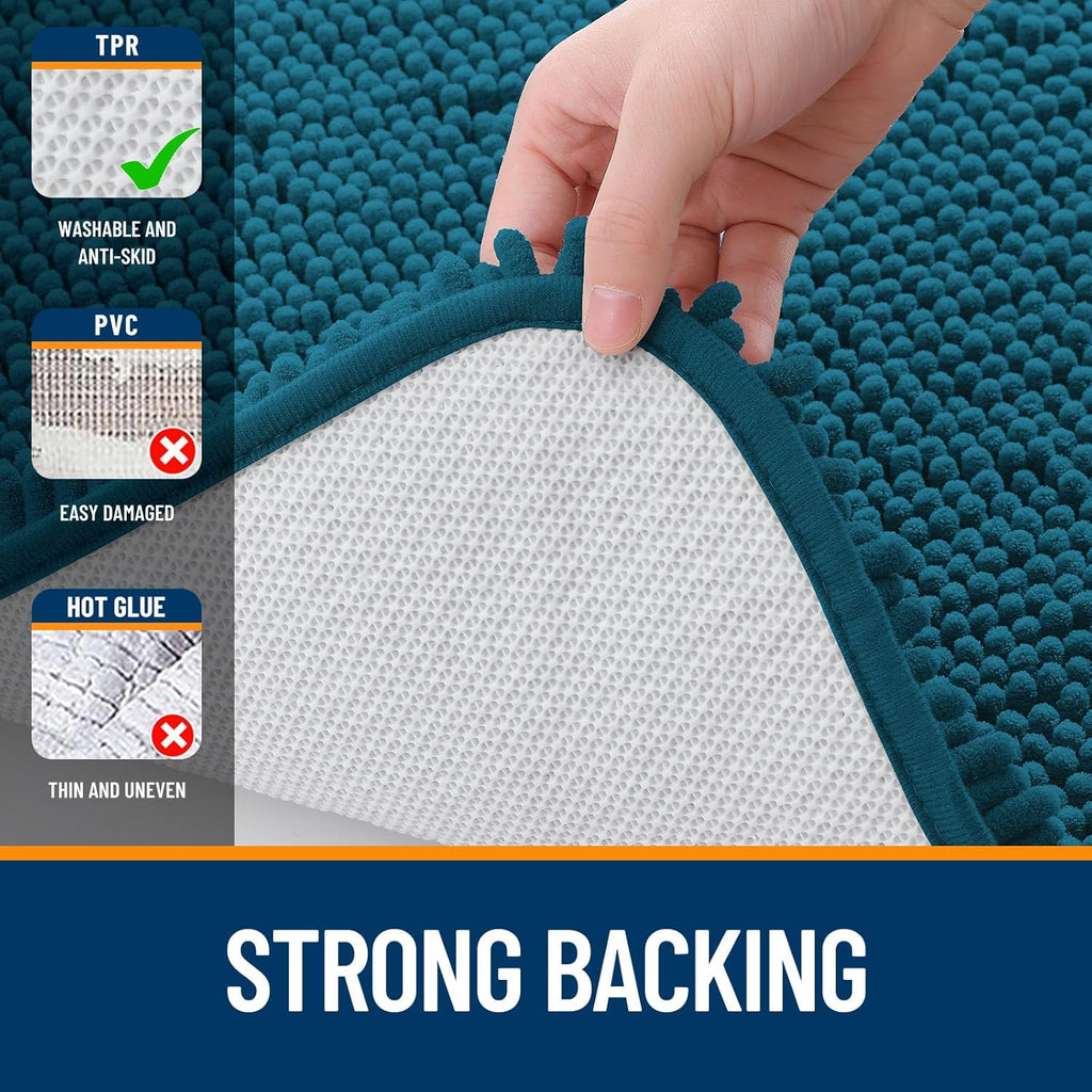 OLANLY Bathroom Runner Rugs - Soft Absorbent Chenille Bath Mats | Quick Dry, Machine Washable, 47x24 in Peacock Blue