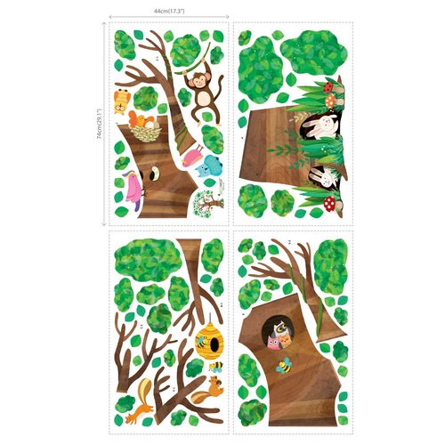 DECOWALL DL4-1709 XLarge Giant Tree and Animals Kids Wall Decals Wall Stickers (59x63 inch) Peel and Stick Removable Wall Stickers for Kids Nursery Bedroom Living Room