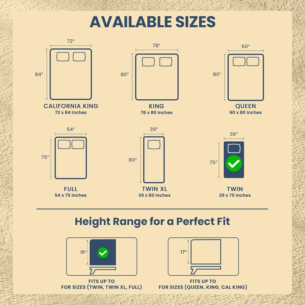 Utopia Bedding Twin Size Waterproof Mattress Protector - Soft Terry Cover with Deep Pockets (Beige)