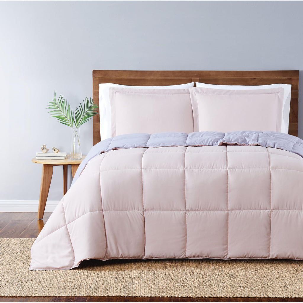 TRULY SOFT Everyday Reversible Comforter Set Blush and Lavender Polyester 3-Piece King Comforter Set, Solid Color Themed, for Men and Women, Oeko-TEX Certified Confidence