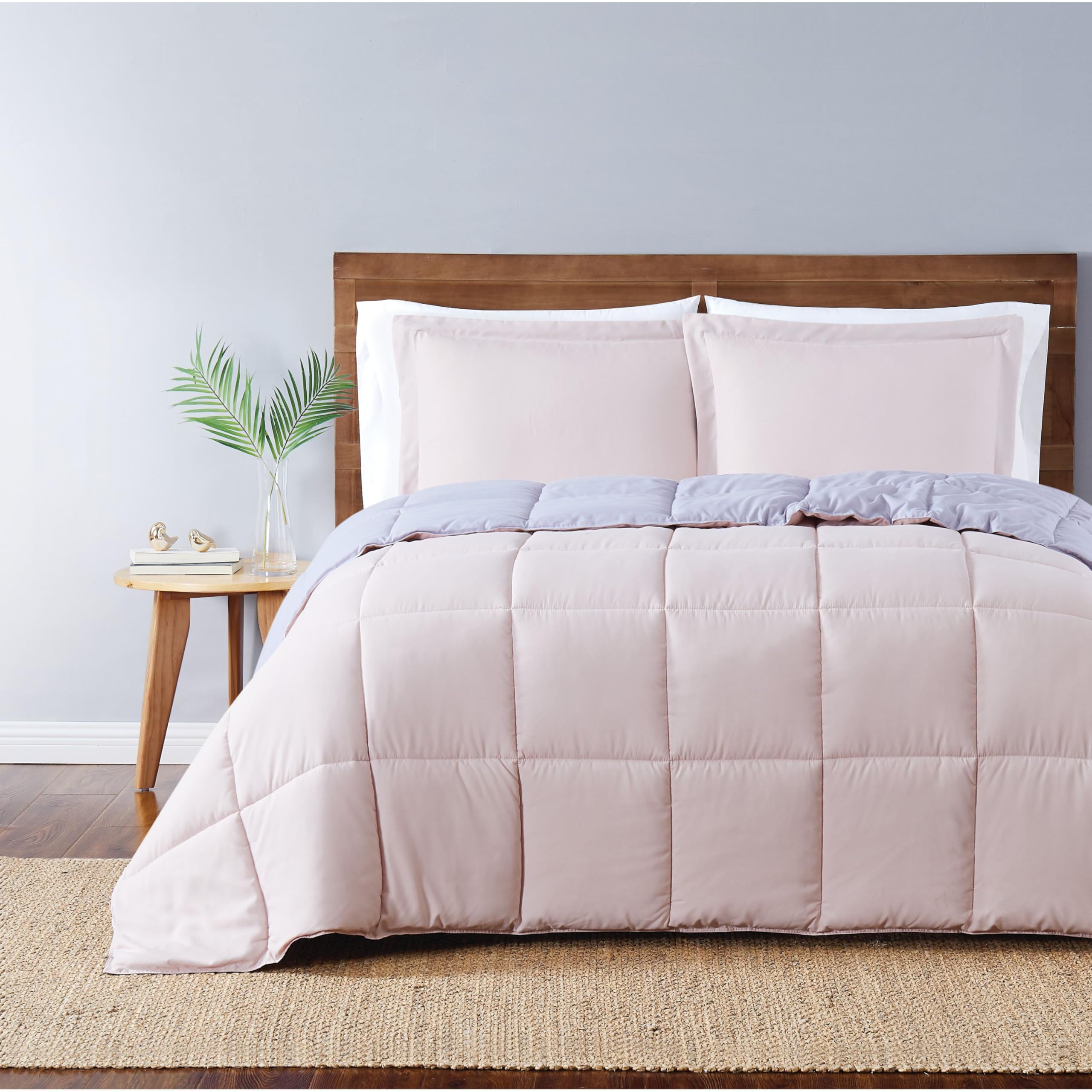 TRULY SOFT Everyday Reversible Comforter Set Blush and Lavender Polyester 3-Piece King Comforter Set, Solid Color Themed, for Men and Women, Oeko-TEX Certified Confidence