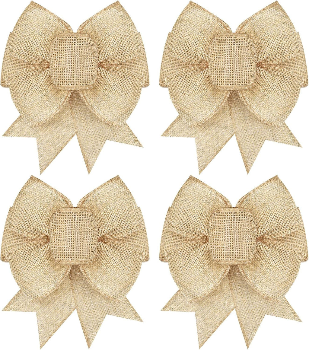 Xinnun Burlap Bows - Rustic Jute Decorations for Holiday Wreaths & Christmas Tree Toppers | Set of 4