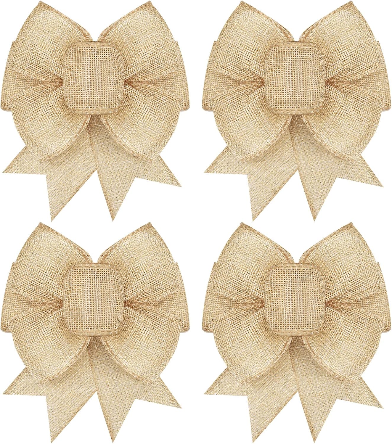 Xinnun Burlap Bows - Rustic Jute Decorations for Holiday Wreaths & Christmas Tree Toppers | Set of 4