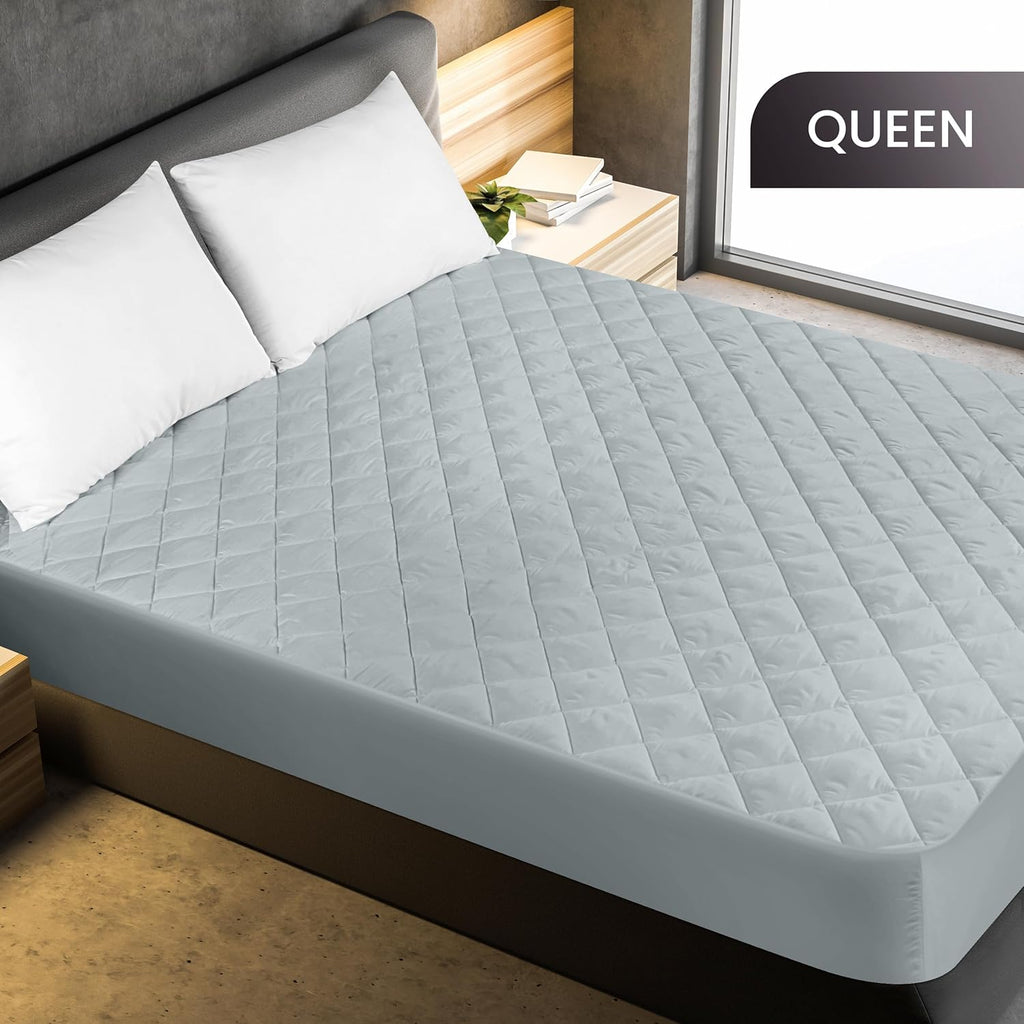 Utopia Bedding Quilted Fitted Mattress Pad - Queen Size Deep Pocket Protector | Machine Washable (Light Grey)