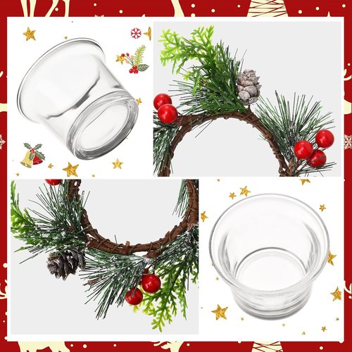 Dingion 12 Pcs Christmas Votive Candle Holder Set - Decorative Glass Tealight Holders for Holiday Table Centerpiece