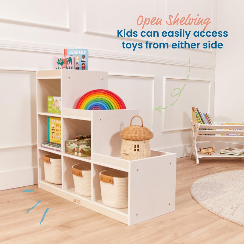 ECR4Kids 3-2-1 Double-Sided Cube Storage Organizer, Classroom Furniture, White Wash