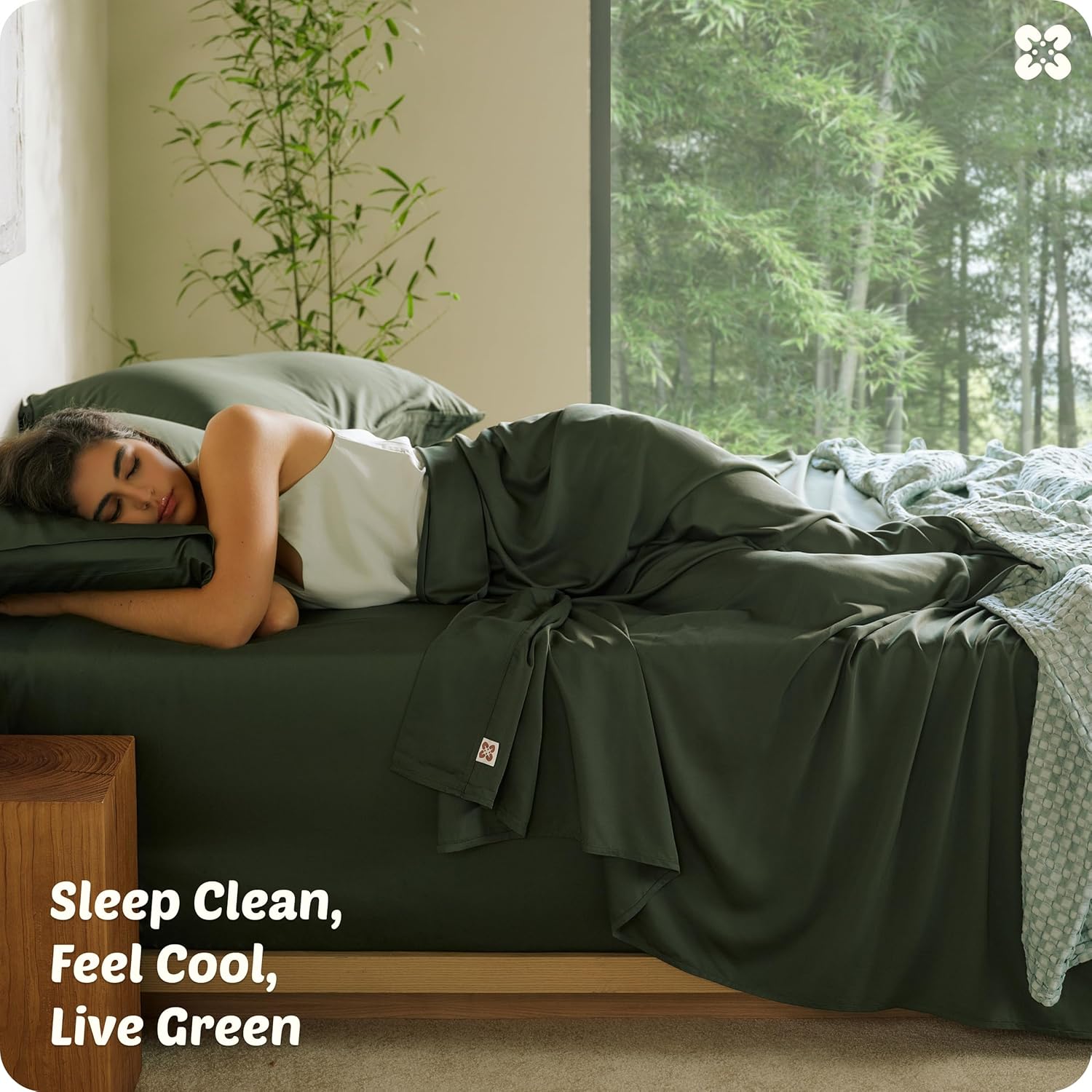 Bedsure Bamboo Viscose Queen Sheet Set - Cooling Luxury Bedsheets for Hot Sleepers | 18" Deep Pocket | Oeko-Tex Certified [Olive Green]