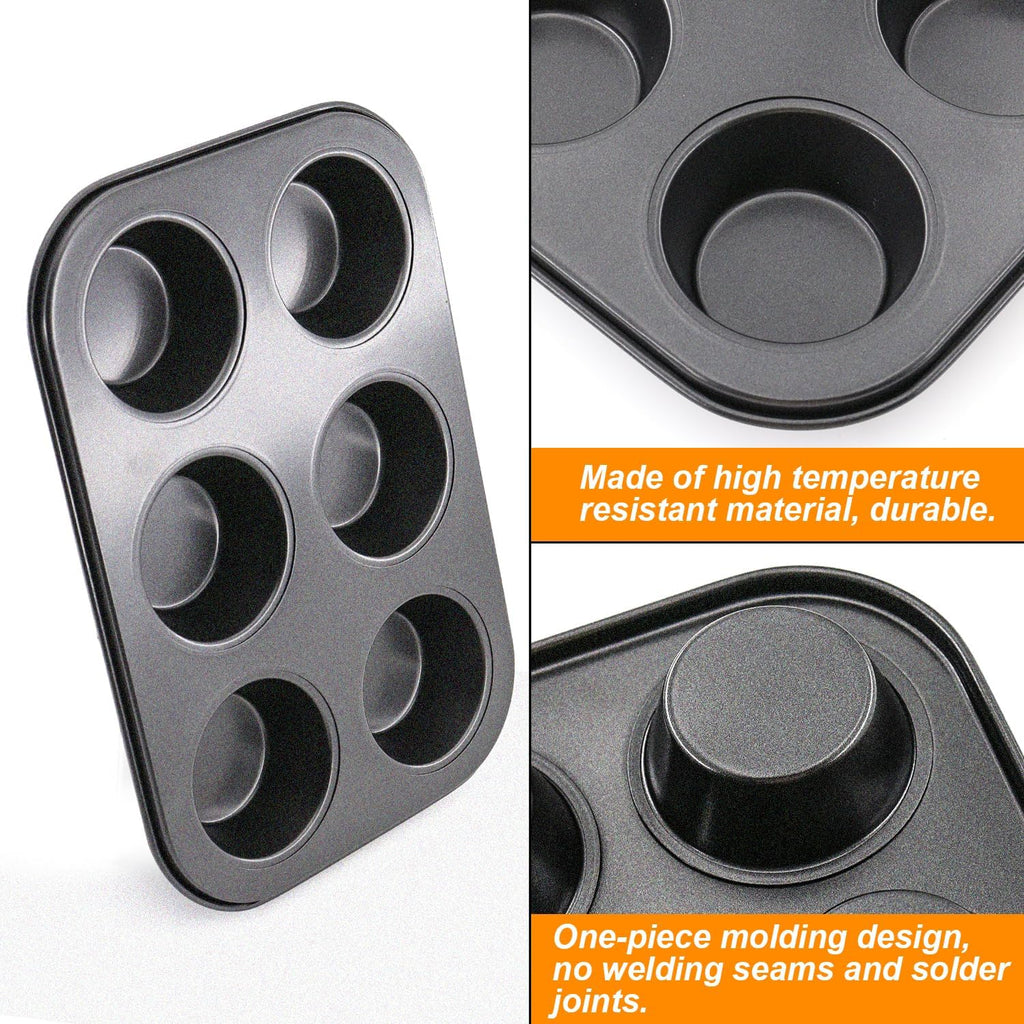 Premium Steel Muffin Baking Pan by [Brand Name] - 2 Pack Round Cupcake & Cheesecake Bakeware (6 Cups, Black)