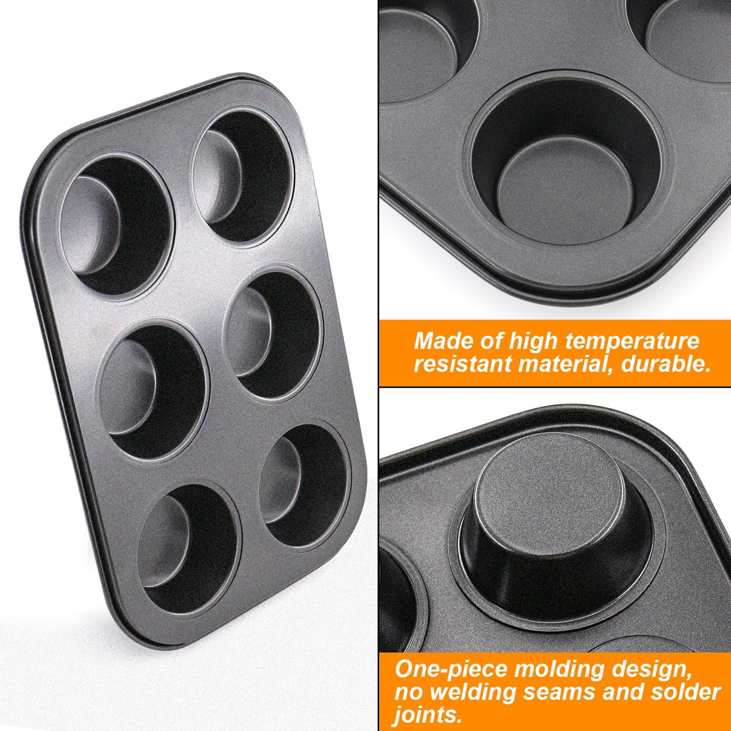 Premium Steel Muffin Baking Pan by [Brand Name] - 2 Pack Round Cupcake & Cheesecake Bakeware (6 Cups, Black)