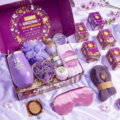 Advent Calendar | Unique 12 Days of Christmas Spa Gift Set for Women - Lavender Scented Candles, Mugs & More