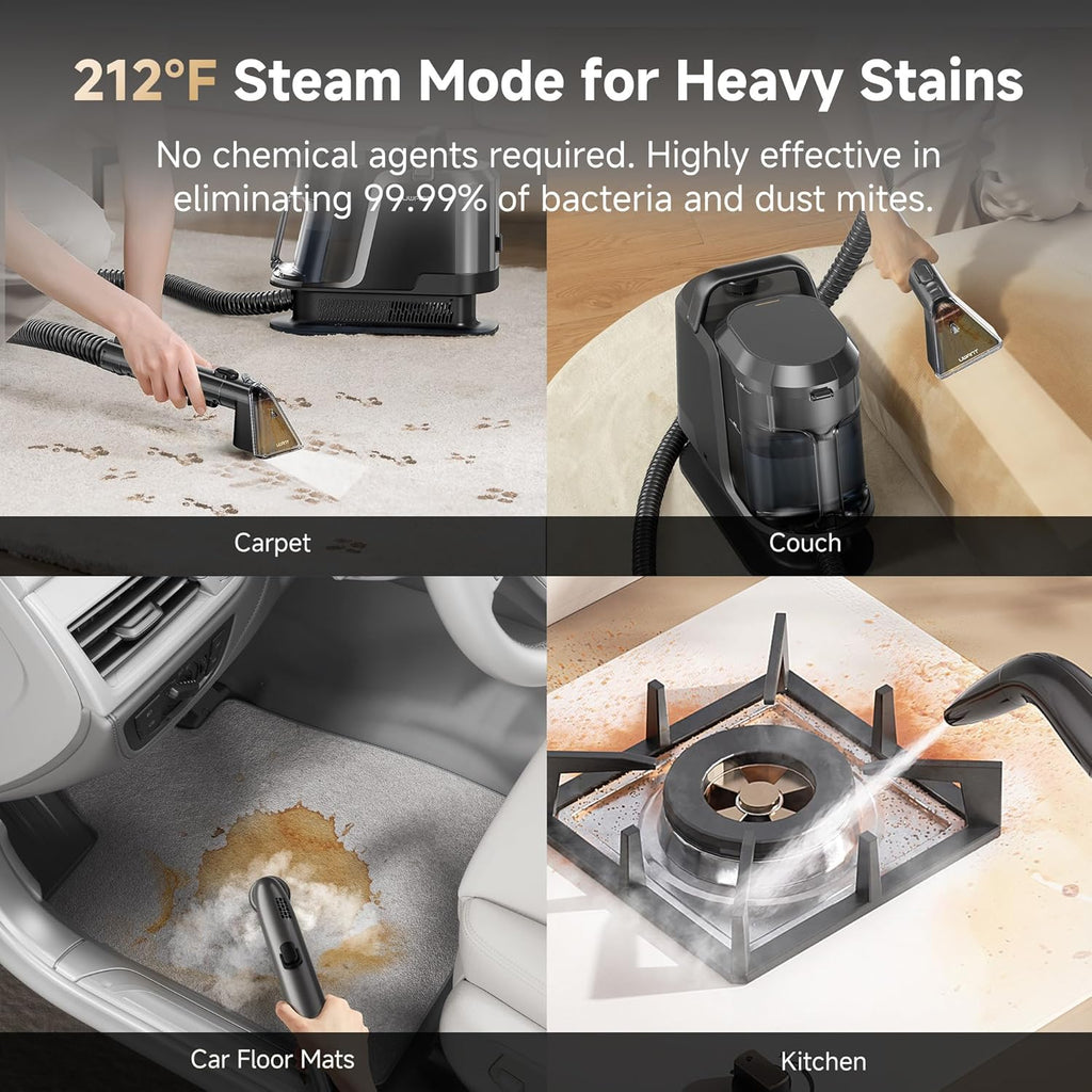 Skiennix Carpet Cleaner Machine - 18Kpa Powerful Suction with Steam & Hot/Cold Water System | Pet Pro Upholstery Cleaner (Americano)