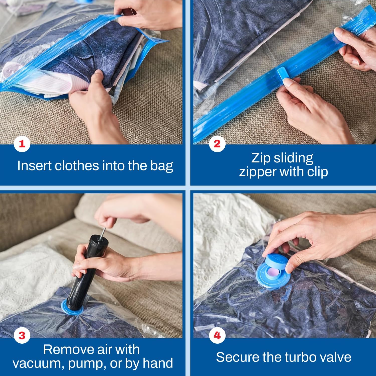 Spacesaver Jumbo Vacuum Storage Bags - 4 Pack for Blankets & Clothes | Compression Bags with Hand Pump for Travel & Organization