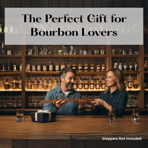 Bourbon Stopper Display for Blanton’s – Authentic Whiskey Barrel Stave, Cork Display Holder, Natural with Metal Hoop