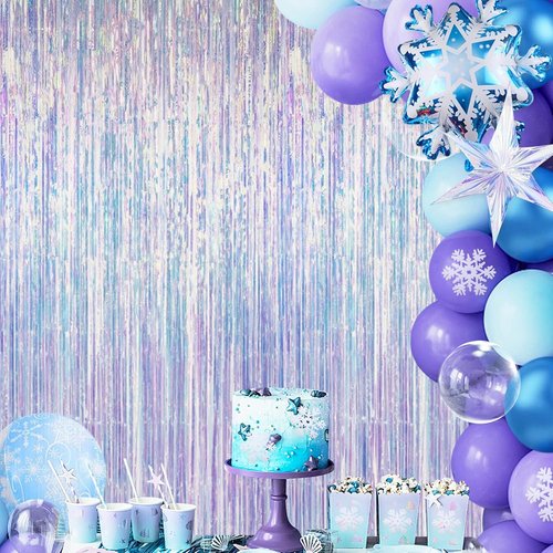 Iridescent Party Decorations - Thick Holographic Tinsel Foil Streamers | 2 Pack 3.3x6.6 FT for Birthday & Themed Events
