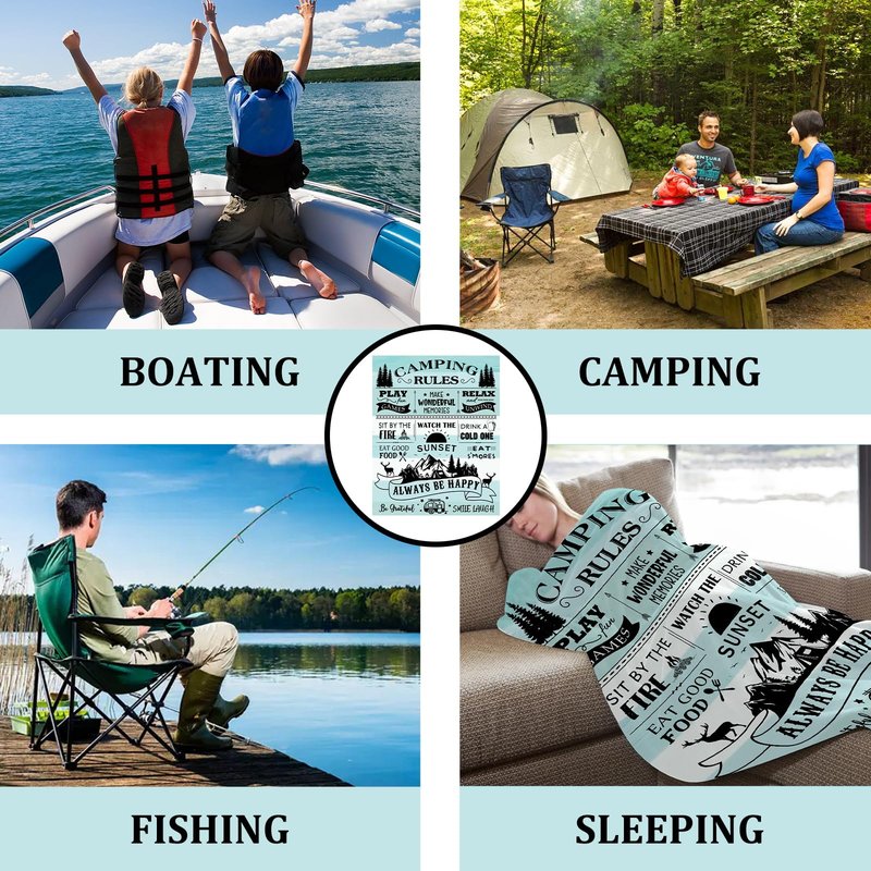 BUUGVIIL Camping Gifts for Women/Men, Camping Rules Blanket, Camp Stuff, Camp Essentials, Camper Decor for Outdoors, RV Owners Travel 60"x50"